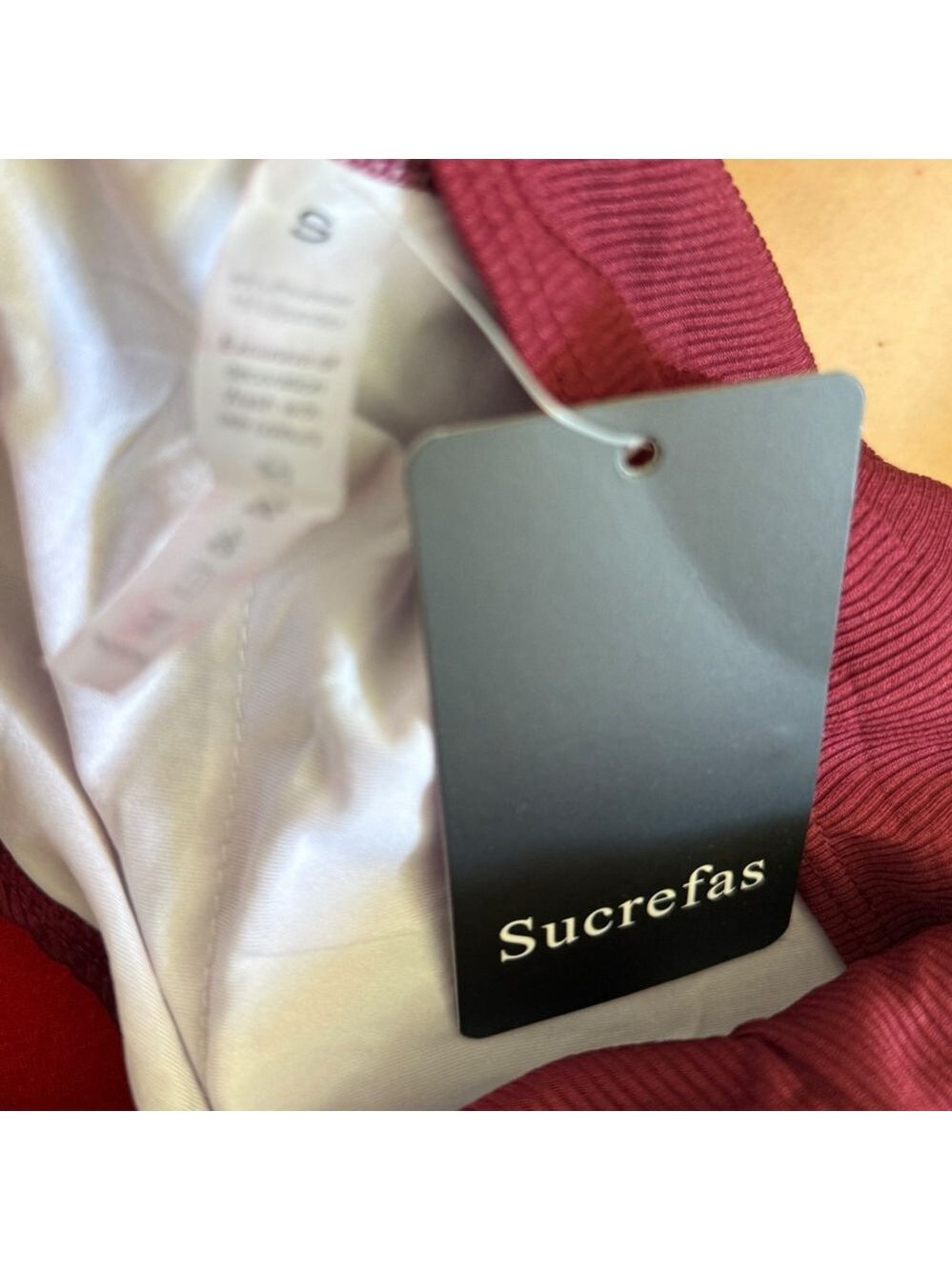 Sucrefas Ribbed Burgundy Cutout Halter Swim Set Shorts NWT Size S - Picture 4 of 5